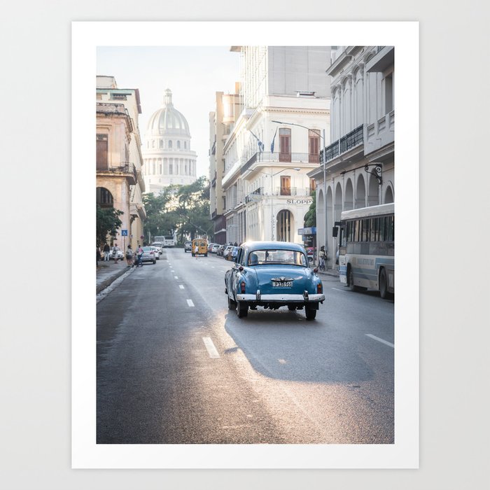 Blue Classic Cuban Car | El Capitolio Building Havana Art Print