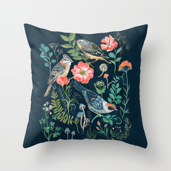 Birds Garden Throw Pillow by Clara McAllister Society6