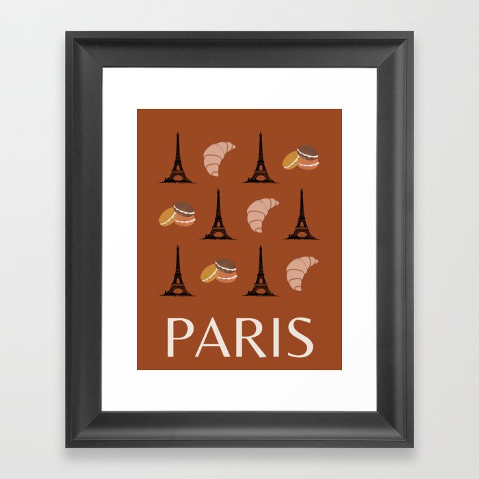 Paris Eiffel Tower Retro Modern Art Decor Illustration Boho Brown Chocolate Tones Framed Art Print