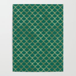 Gold Green Scales Pattern Poster
