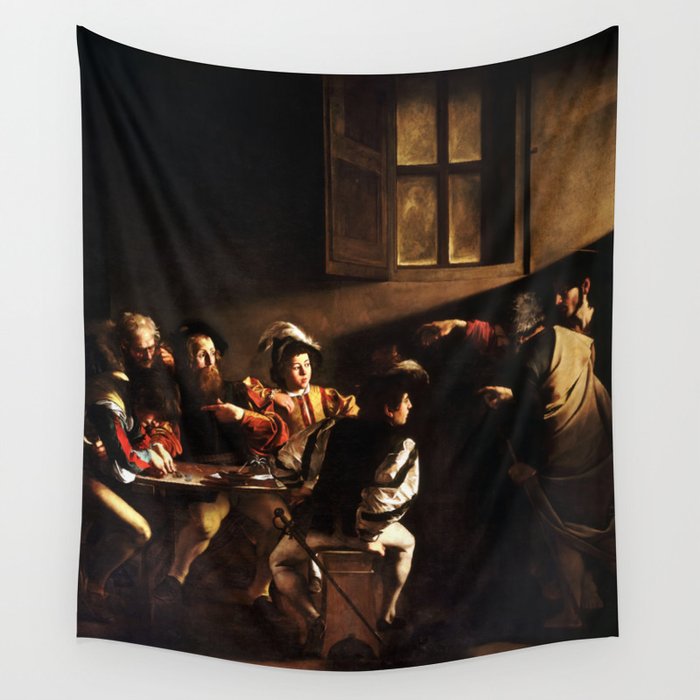 The Calling of St Matthew by Caravaggio (1600) Wall Tapestry