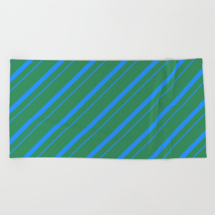 Sea Green & Blue Colored Striped/Lined Pattern Beach Towel