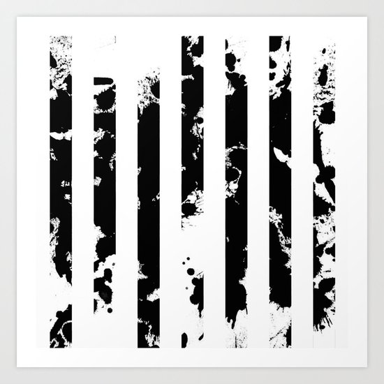 Splatter Bars - Black ink, black paint splats in a stripey stripy pattern Art Print