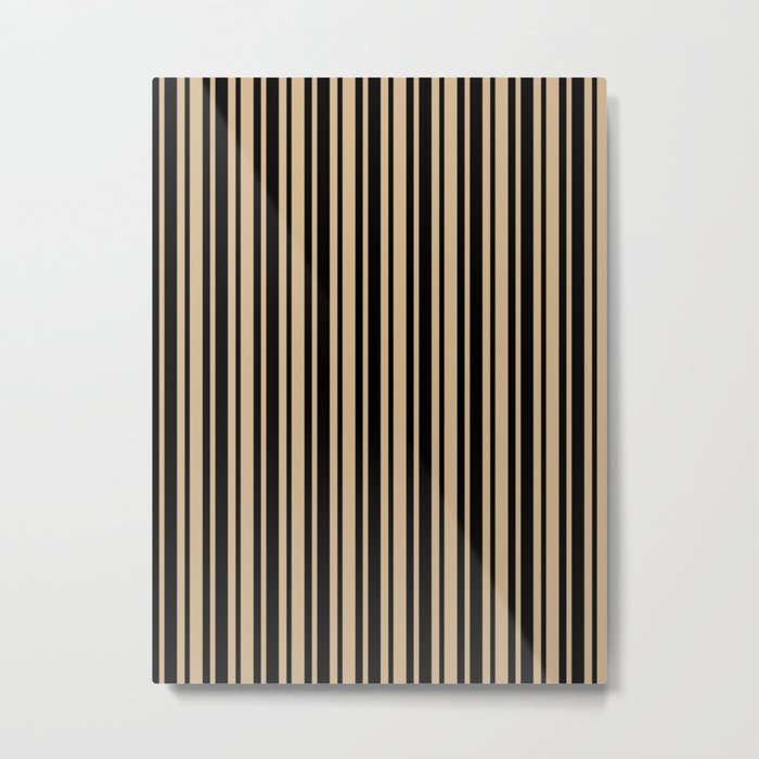 Tan Brown and Black Vertical Var Size Stripes Metal Print