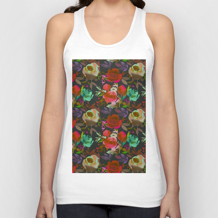 Watercolor Gray Pink Red Purple Mint Green Botanical Flowers Tank Top