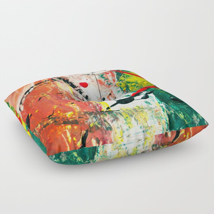 Red White and Green Italian Flag Abstract Painting Floor Pillow