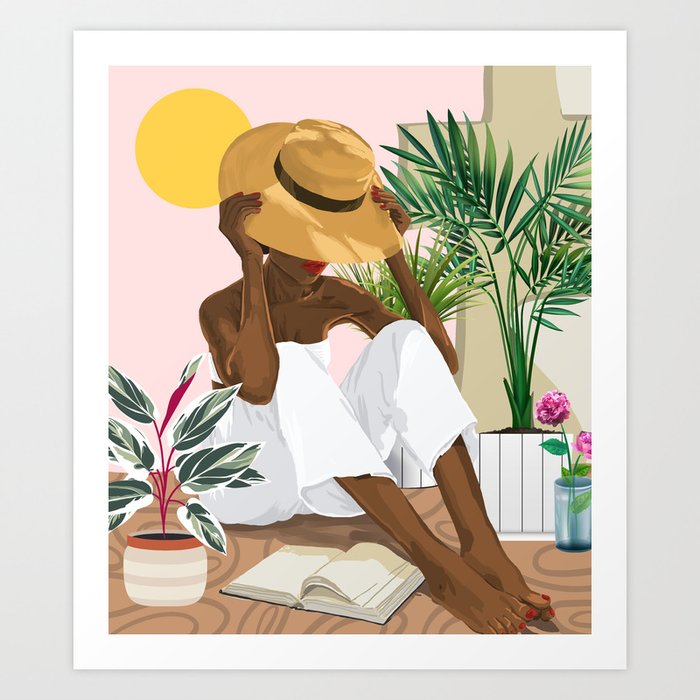Summer Reading | Modern Bohemian Black Woman Travel | Beachy Vacation Book Reader Art Print