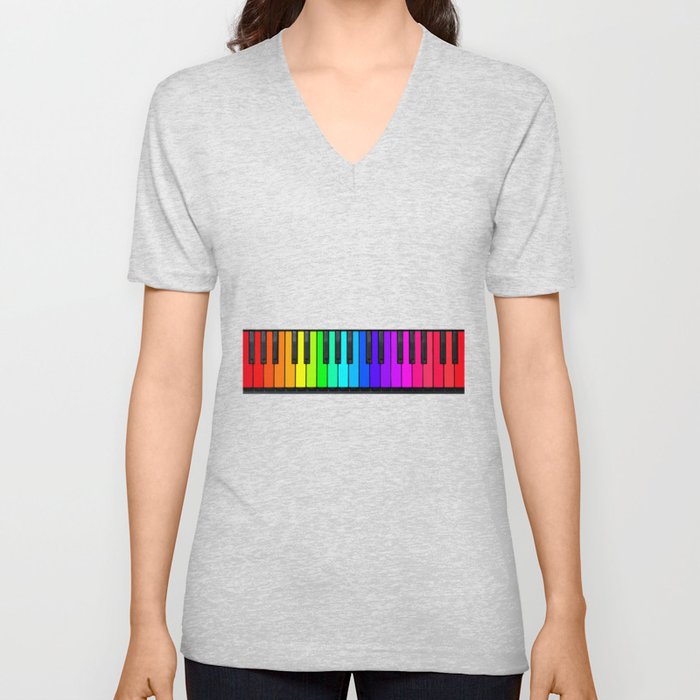 Rainbow Piano Keyboard  V Neck T Shirt