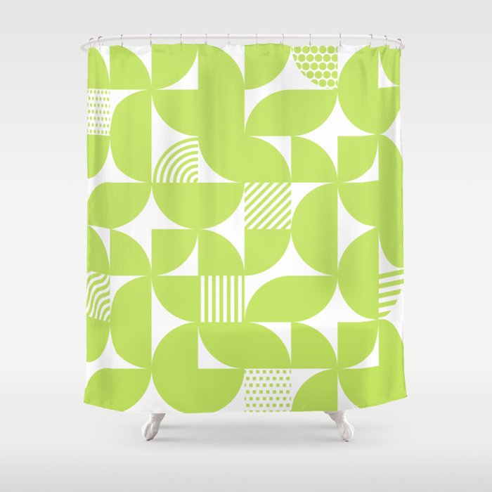 Lime Green Mid Century Bauhaus Semi Circle Pattern Shower Curtain