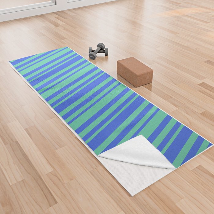 Royal Blue and Aquamarine Colored Stripes/Lines Pattern Yoga Towel