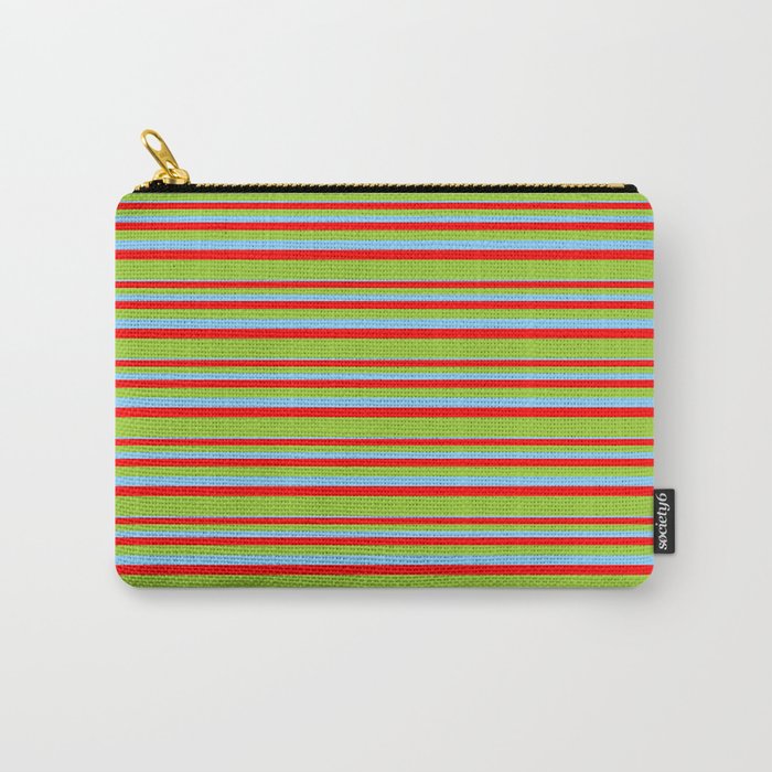 Light Sky Blue, Red & Green Colored Lines/Stripes Pattern Carry-All Pouch