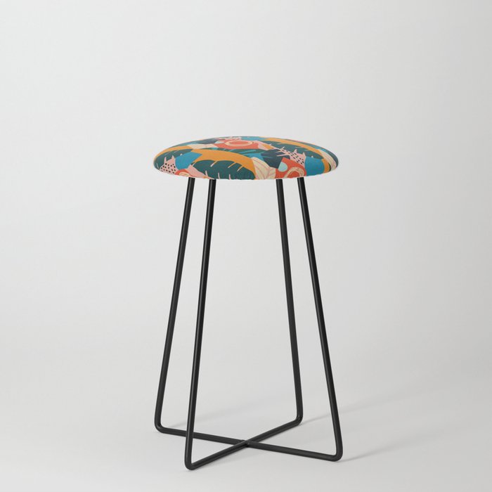 Abstract Orange Summer Tropical Leaves Counter Stool