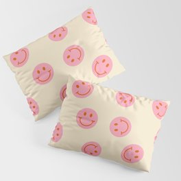 70s Retro Smiley Face Pattern in Beige & Pink Pillow Sham