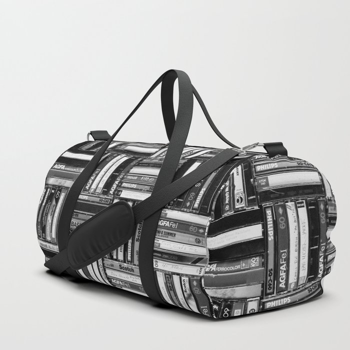 Music Cassette Stacks - Black and White - Something Nostalgic IV #decor #society6 #buyart Duffle Bag