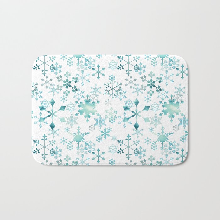 Snowflake Crystals In White Bath Mat