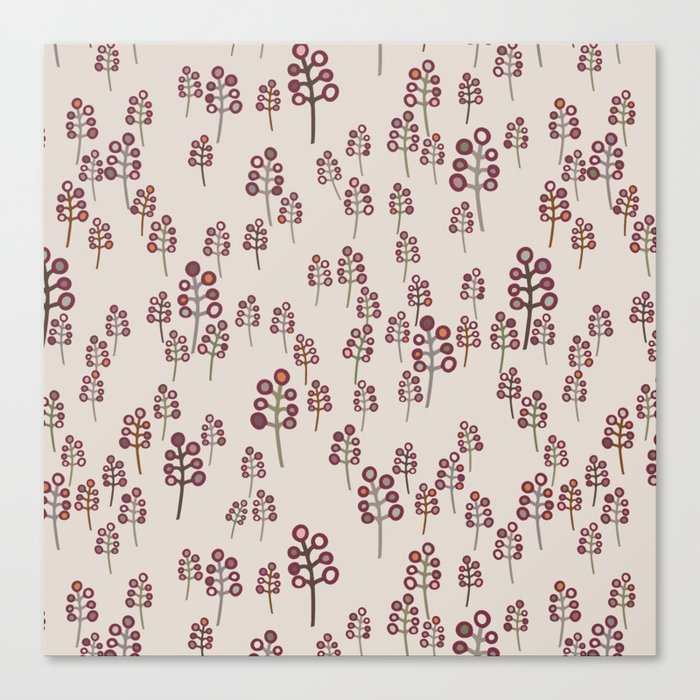 Red and tan hand drawn berries and branches Canvas Print