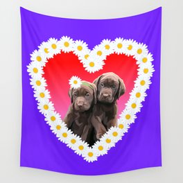 Chocolate Lab Puppies Flower Daisy Heart Wall Tapestry