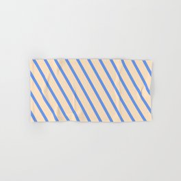 [ Thumbnail: Cornflower Blue & Bisque Colored Pattern of Stripes Hand & Bath Towel ]