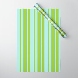 [ Thumbnail: Green and Turquoise Colored Stripes Pattern Wrapping Paper ]