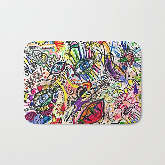 Watercolor pencil doodle Bath Mat