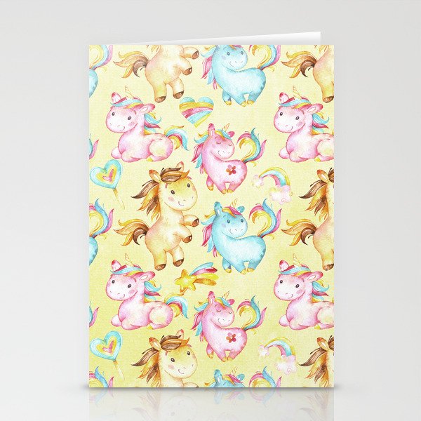 Unicorn Zoo Cute Pastel Unicorn On Yellow Stationery Cards By
