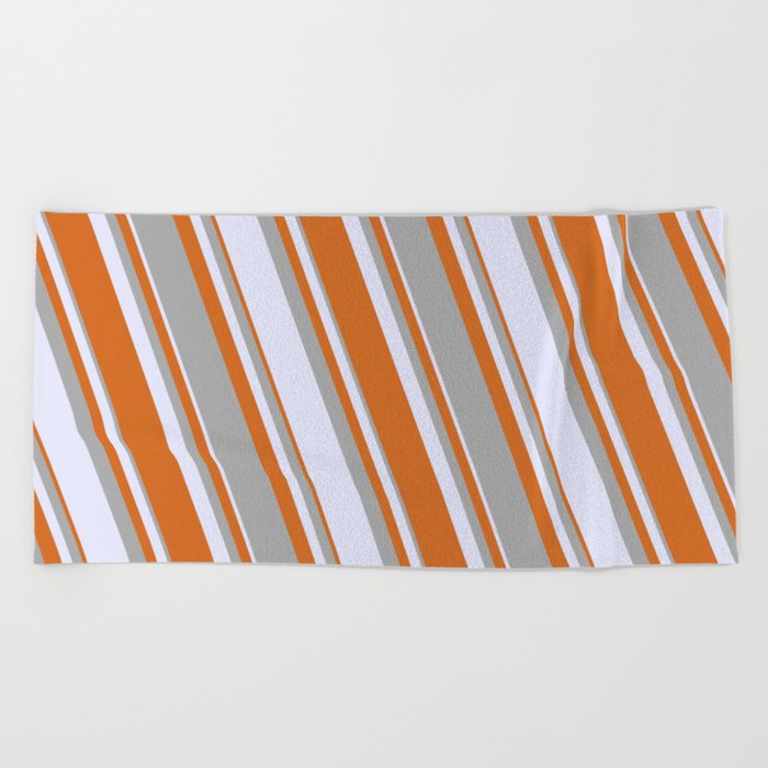 Lavender, Chocolate, and Dark Gray Colored Pattern of Stripes Beach Towel
