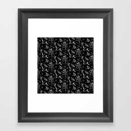 Black and White Christmas Snowman Doodle Pattern Framed Art Print