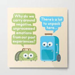 Checking Baggage Metal Print | Relationship, Graphicdesign, Travel, Baggage, Pun, Funny, Curated, Cute, Illustration, Luggage 