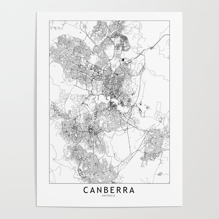 Canberra White Map Poster