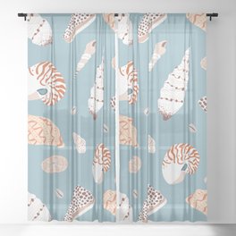 Vintage sea shell flat illustration pattern Sheer Curtain