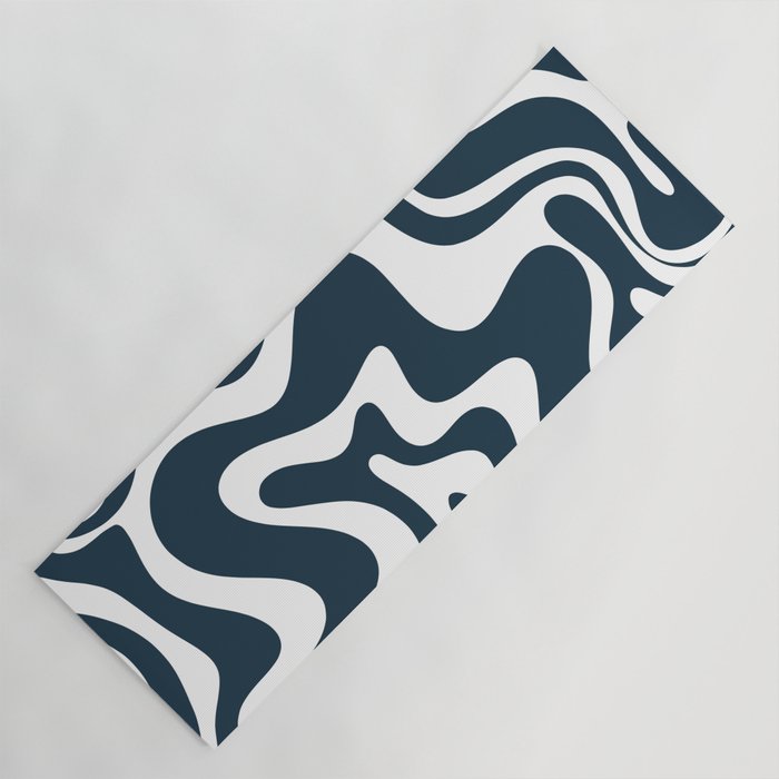 Liquid Swirl Abstract Pattern in Navy Blue and White Yoga Mat