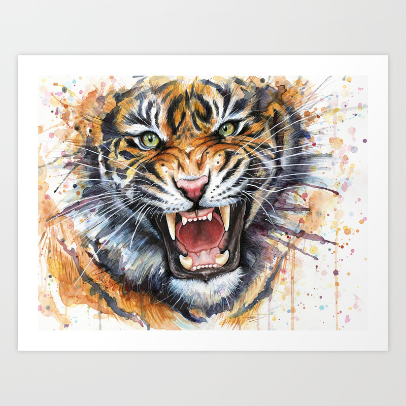Tiger Watercolor Animal Painting Art Print By Olechka Society6
