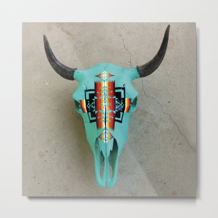 Turquoise Bison Skull Metal Print