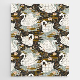 Swan Dance Pattern in Charcoal Background Jigsaw Puzzle