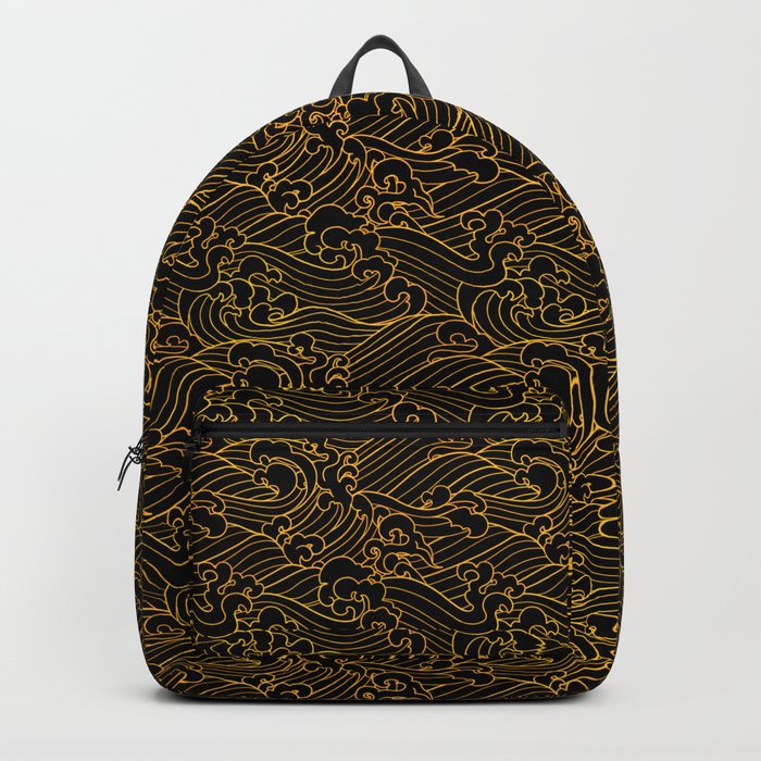 Golden Waves in Black Backpack