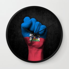 Haitian Flag on a Raised Clenched Fist Wall Clock