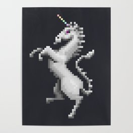 Pixel White Unicorn Poster
