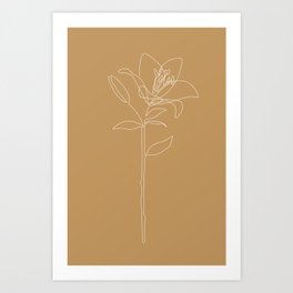 Caramel Lily / White line lily drawing in camel color background / Explicit Design  Art Print