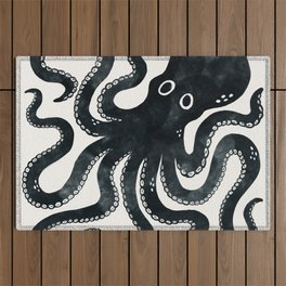 Minoan Octopus - Black Ink Outdoor Rug