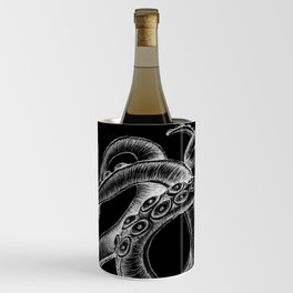White Tentacles On Black Ink Kraken Monster Wine Chiller