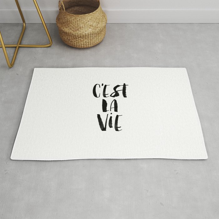 C'est La Vie black and white watercolor typography wall art home decor hand lettered life quote Rug