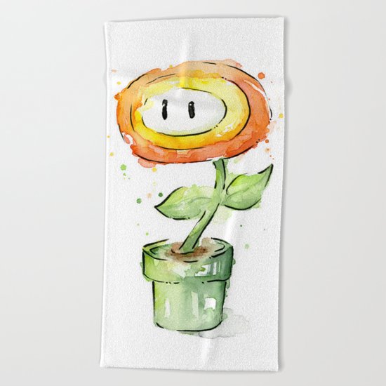 Fireflower Mario Watercolor Beach Towel