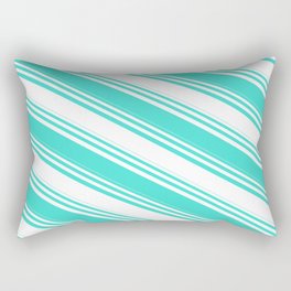 [ Thumbnail: White and Turquoise Colored Lined/Striped Pattern Rectangular Pillow ]
