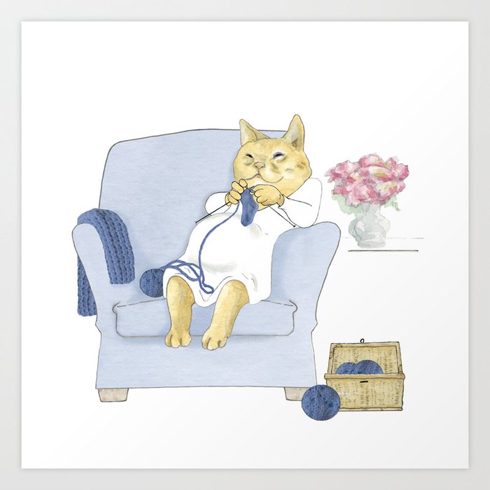 1013 Knitting Cat - Kitten Socks Art Print