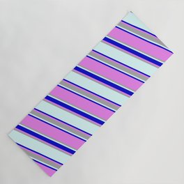 [ Thumbnail: Light Cyan, Blue, Violet, and Dark Grey Colored Lines/Stripes Pattern Yoga Mat ]