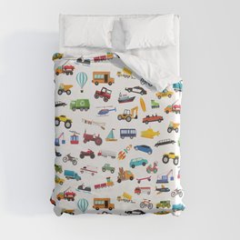 Little Boy Things That Move Vehicle Cars Pattern for Kids Duvet Cover