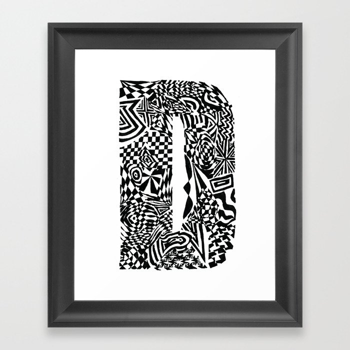 Alphabet Letter D Impact Bold Abstract Pattern (ink drawing) Framed Art Print