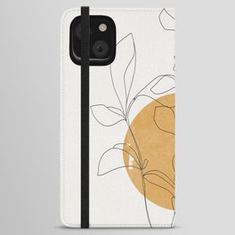 Yellow Sun and Flowers / Minimalist Line `Art  iPhone Wallet Case