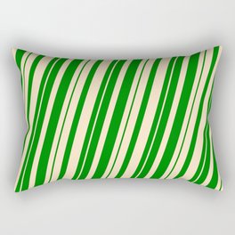 [ Thumbnail: Green & Bisque Colored Striped Pattern Rectangular Pillow ]