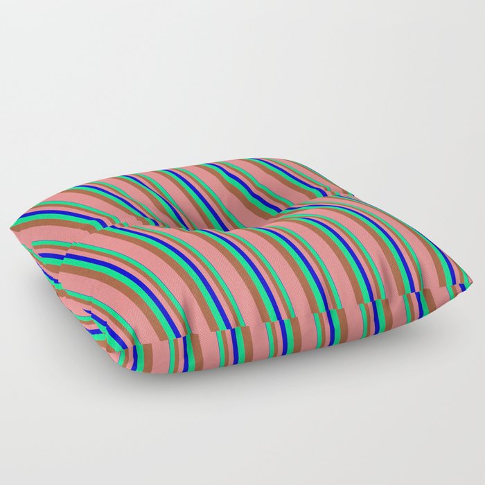 Blue, Green, Sienna & Light Coral Colored Striped/Lined Pattern Floor Pillow